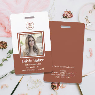 Modern Terracotta Photo ID Business Logo Employee  ID Badge