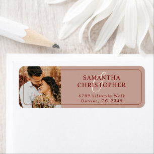 Modern Terracotta Photo Wedding Return Address Lab Return Address Label