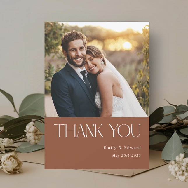 Modern Terracotta Photo Wedding Thank You Card (Creator Uploaded)