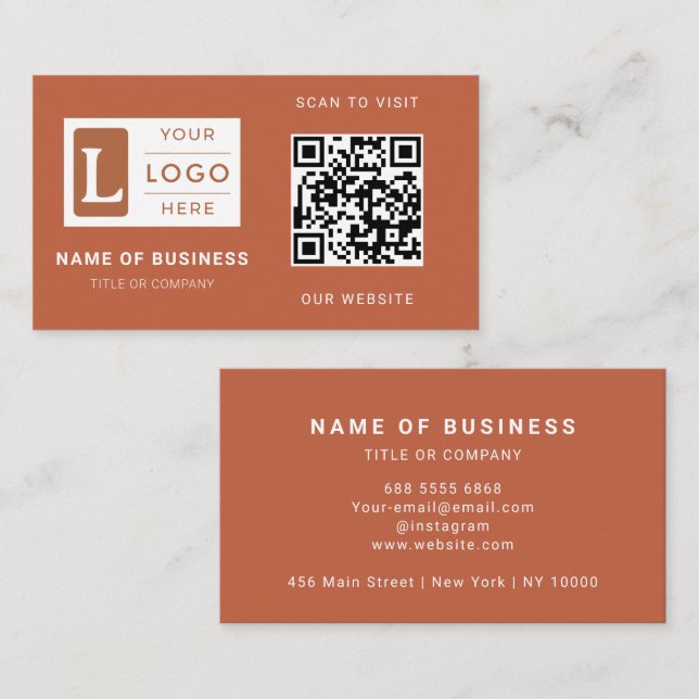 Modern Terracotta QR Code Minimalist Custom Logo Business Card (Front/Back)