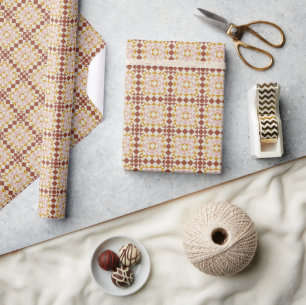 Modern Terracotta Quilt Block Geometric Pattern Wrapping Paper