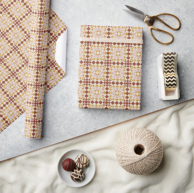 Modern Terracotta Quilt Block Geometric Pattern Wrapping Paper (Crafts)