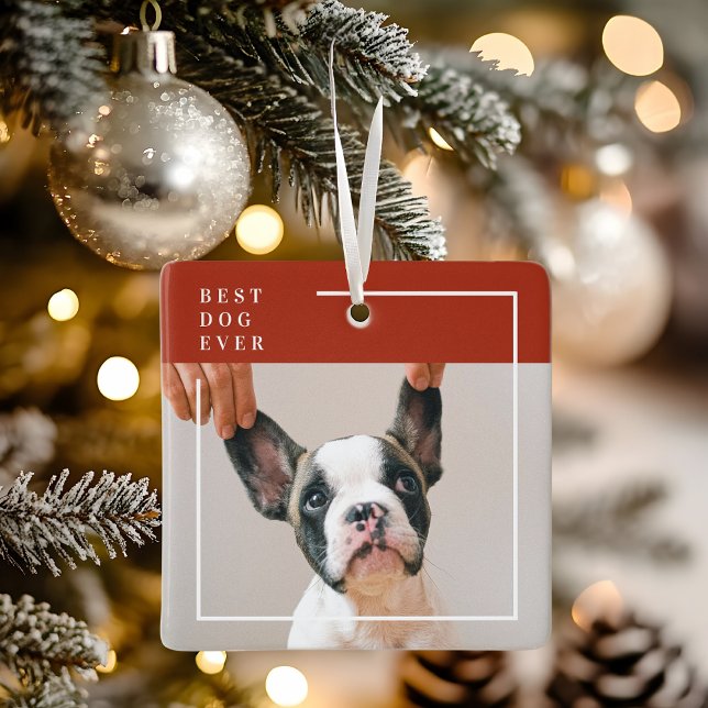 Modern Terracotta Red Best Dog Ever Photo  Ceramic Ornament (Creator Uploaded)