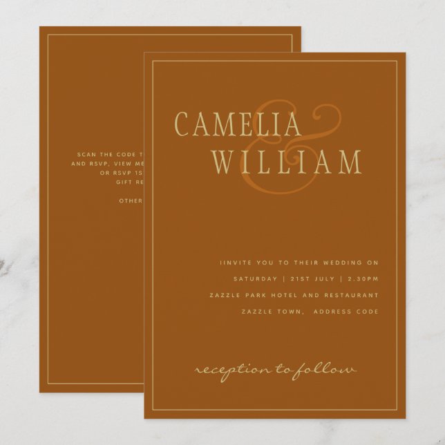 Modern Terracotta Rust Gold Wedding Invitation (Front/Back)