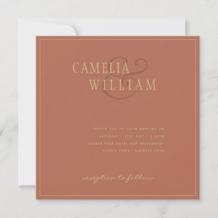 Modern Terracotta Rust Gold Wedding Invitation