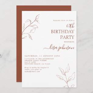 Modern Terracotta Script Botanical 60th Birthday Invitation