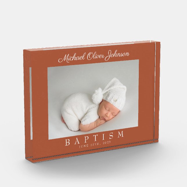 Modern Terracotta Script Photo Baptism Photo Block (Left)