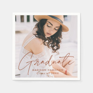 Modern Terracotta Script Photo Graduation Napkin