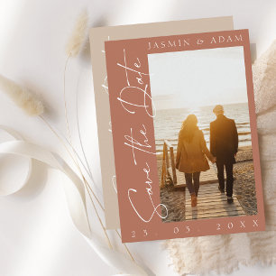 Modern Terracotta Script Photo Wedding Save The Date