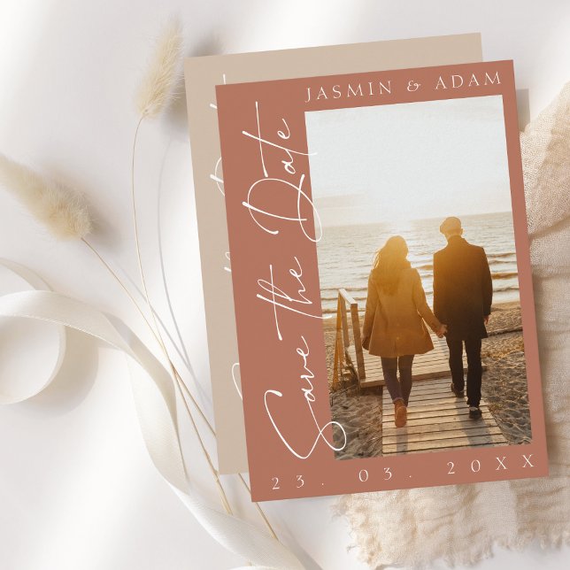 Modern Terracotta Script Photo Wedding Save The Date (Creator Uploaded)