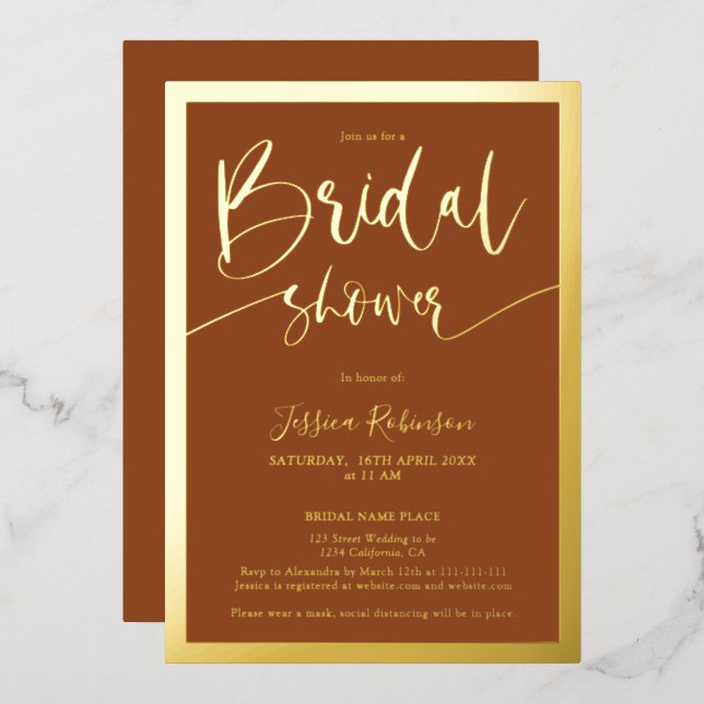 Modern terracotta script trendy bridal shower (Front/Back)