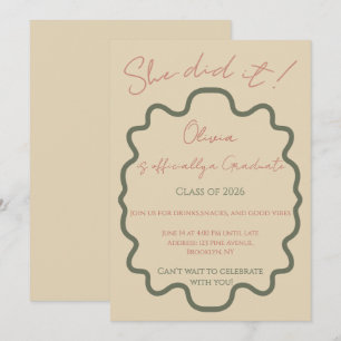 Modern Terracotta She Did It Graduation Party  Invitation