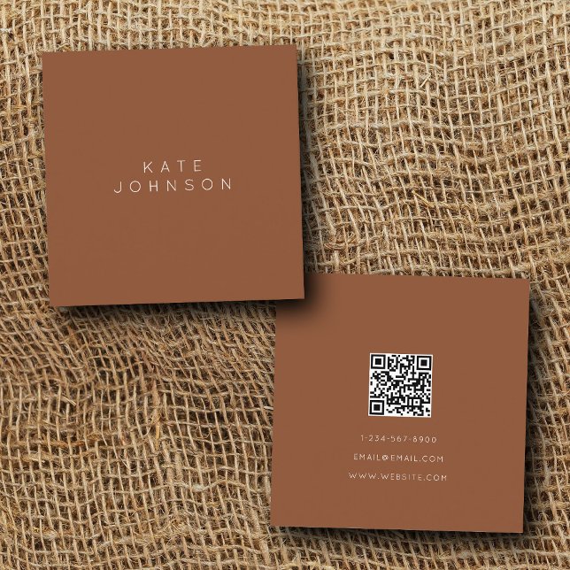 Modern Terracotta Simple Minimalist QR Code Square Business Card (Creator Uploaded)
