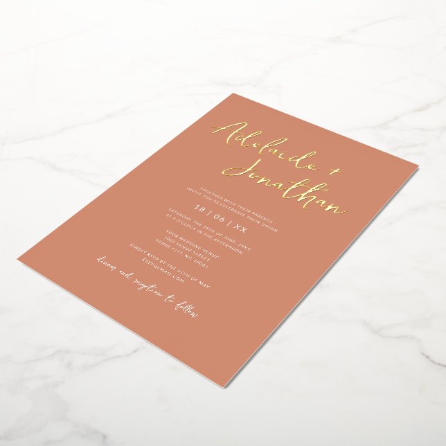 Modern Terracotta Simple Wedding Gold Lettering (Rotated)
