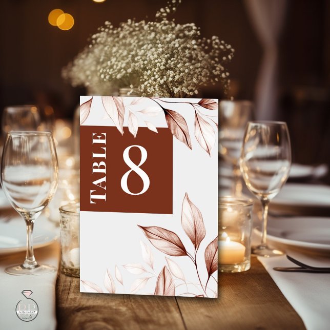 Modern Terracotta Sketched Foliage  Table Number (Creator Uploaded)