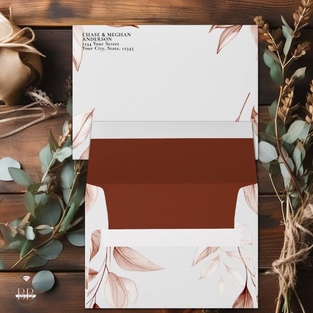 Modern Terracotta Sketched Leafy Foliage Envelope (Creator Uploaded)