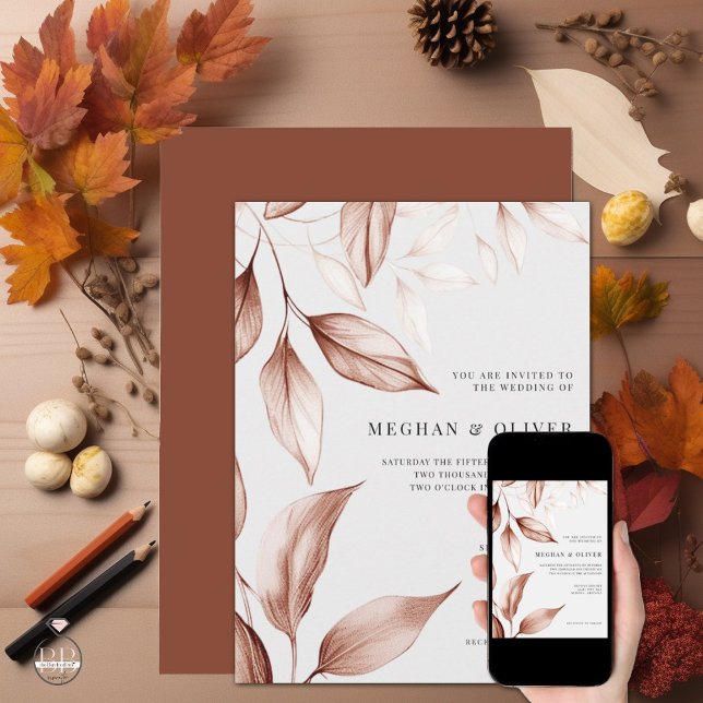 Modern Terracotta Sketched Leafy Foliage  Invitation (Creator Uploaded)
