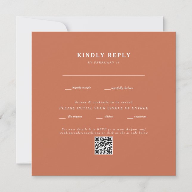  Modern Terracotta Square Wedding QR Code RSVP (Front)