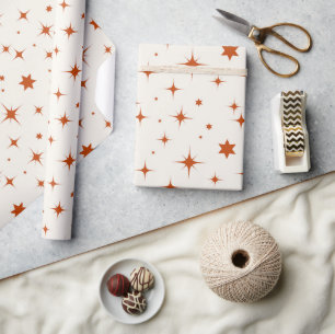 Modern Terracotta Star Pattern Christmas Wrapping Paper