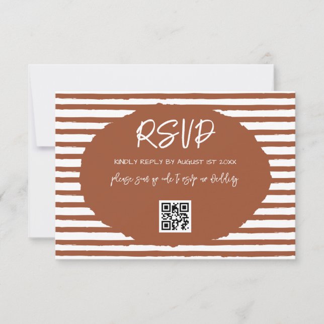 Modern Terracotta Stripe Wedding RSVP Card (Front)