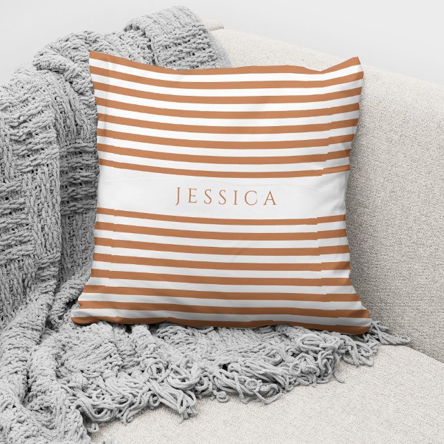 Modern Terracotta Striped Pattern Name Cushion (Creator Uploaded)