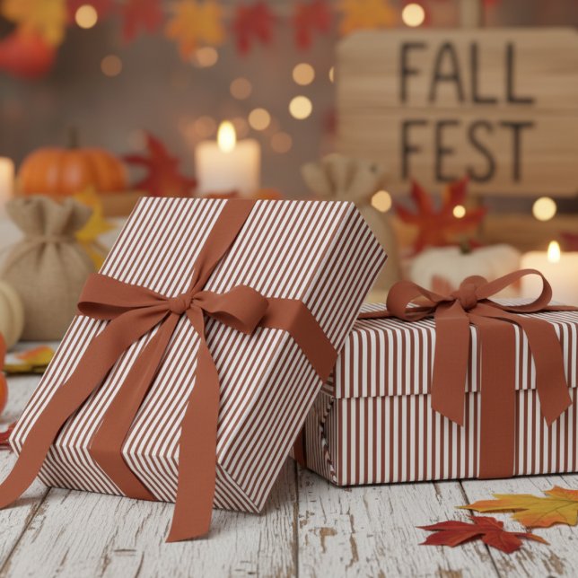 Modern Terracotta Stripes Pattern Wrapping Paper (Modern & Classic Terracotta Wrapping Paper. Trendy Navy Blue & White Chic Stripes Pattern for Him.)