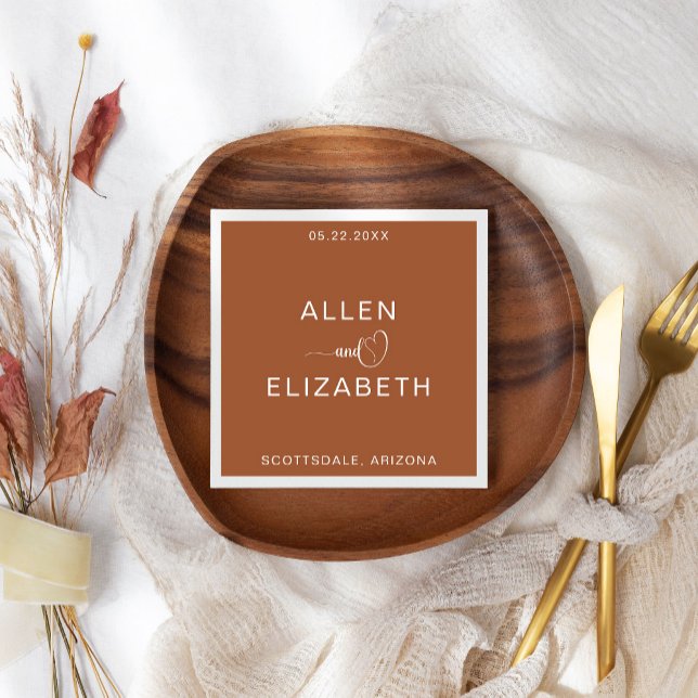 Modern Terracotta Stylish Personalised Wedding Napkin (Creator Uploaded)