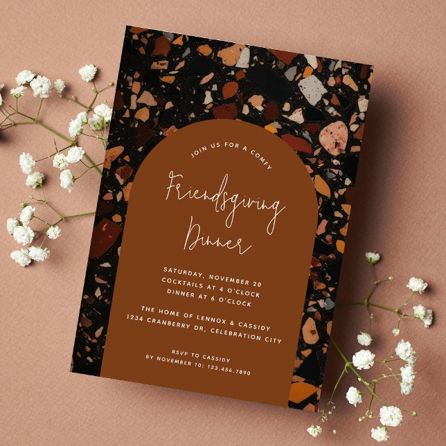 Modern Terracotta Terrazzo Friendsgiving Invitation (Creator Uploaded)