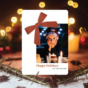 Modern Terracotta Velvet Bow Photo Christmas Card