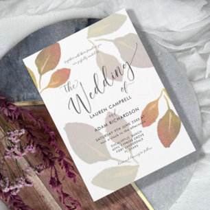  Modern Terracotta Watercolor Foliage Wedding Invitation