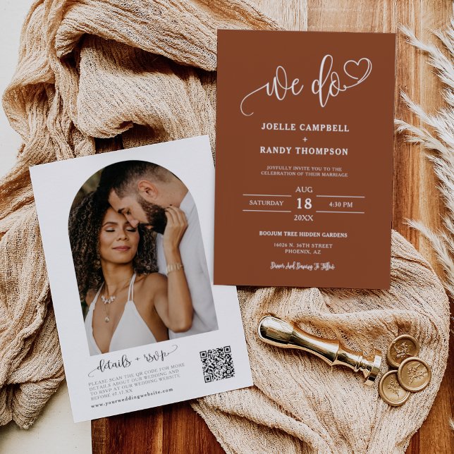 Modern Terracotta We Do Fall Wedding QR Code Photo Invitation (Creator Uploaded)