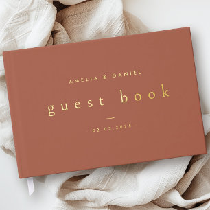 Modern terracotta wedding names and date real foil guest book