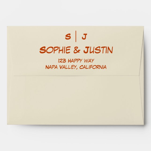 Modern Terracotta Wedding Return Address Envelope (Back (Top Flap))