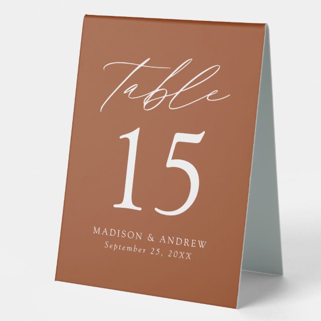 Modern Terracotta Wedding Table Number (Front)