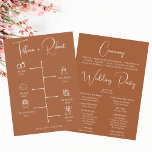 Modern Terracotta Wedding Timeline Icons Program<br><div class="desc">Guide your guests through your special day with the Modern Terracotta Wedding Timeline Icons Program. Against a sophisticated terracotta background, clean white words and modern icons map out the timeline of your wedding events. This program elegantly combines style and functionality, ensuring your guests are well-informed and engaged throughout your celebration....</div>