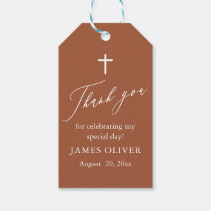 Modern Terracotta White Cross Baptism Gift Tags