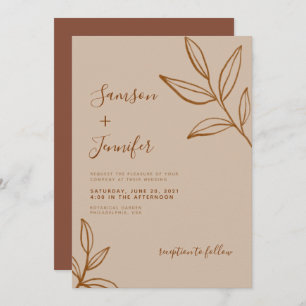 Modern Terracotta with Leaves Boho Wedding Invitation