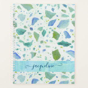 Modern Terrazzo Beach Blue Aqua Green Pattern Planner