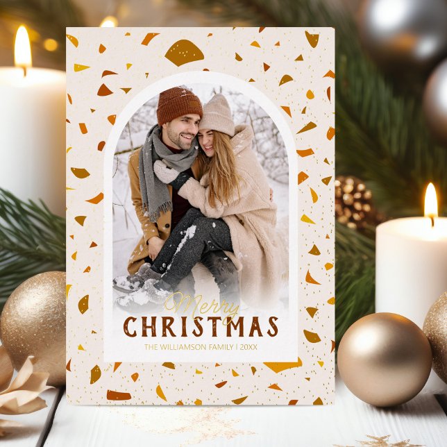 Modern Terrazzo Christmas Photo Foil Holiday Card (Creator Uploaded)