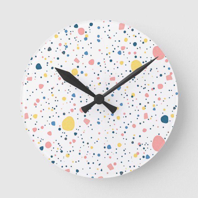 Modern Terrazzo Confetti Dots Pattern Pastel Round Clock (Front)