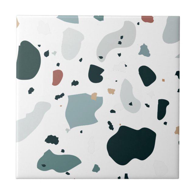 Modern Terrazzo Pattern – Abstract Mid Century Sea Ceramic Tile (Front)