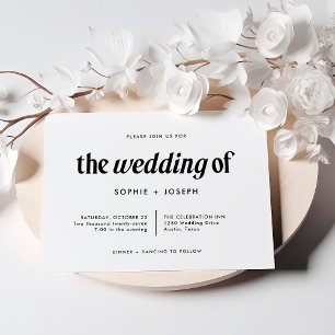 Modern Text   Black and White Wedding Invitation