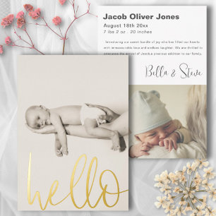 Modern Text Hello Photo Baby Announcement