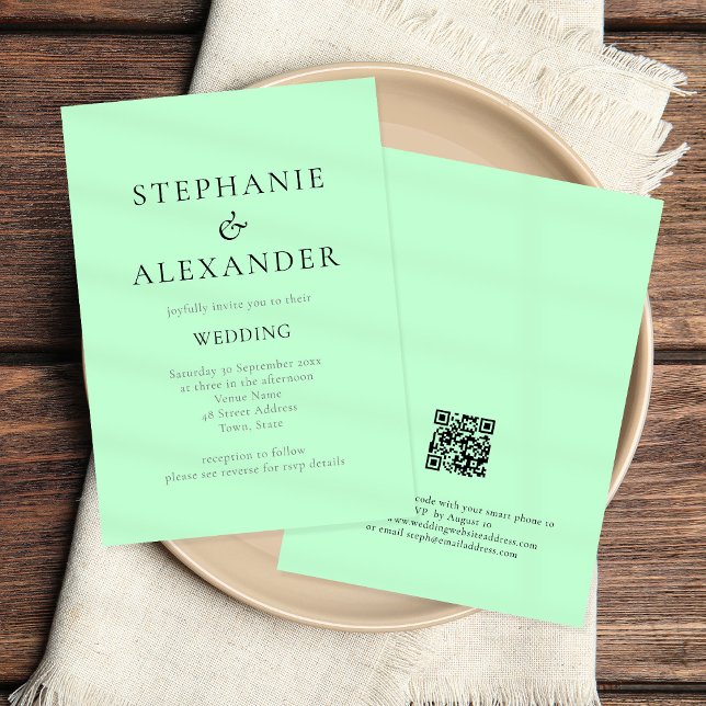 Modern Text Mint QR Code Wedding Invitation (Creator Uploaded)