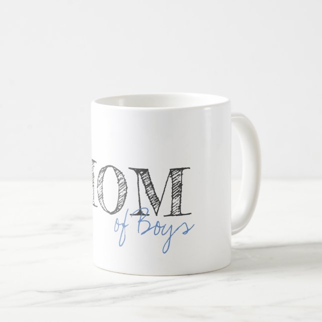 Modern Text Mum of Boys Baby Blue Grey Coffee Mug (Front Right)
