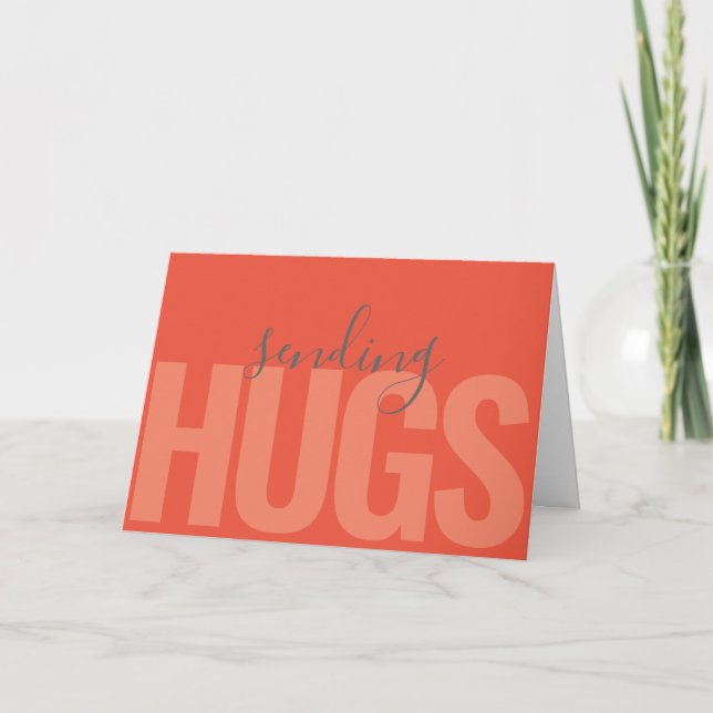 Modern Text Orange Sending Hugs Thinking of You Card (Front)