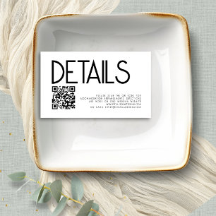 Modern Text QR Code Black White Wedding Details Enclosure Card
