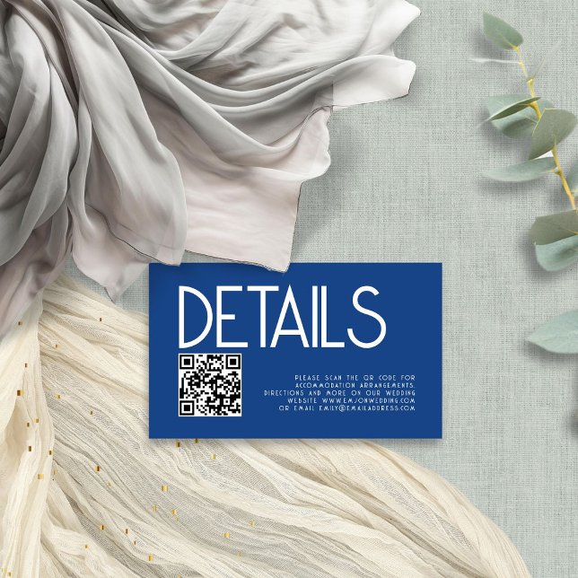 Modern Text QR Code Blue Wedding Details Enclosure Card (Creator Uploaded)