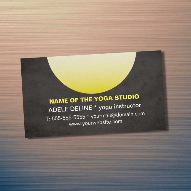 Modern Texture Black Yellow Yoga Instructor Magnetic Business Card (Creator Uploaded)