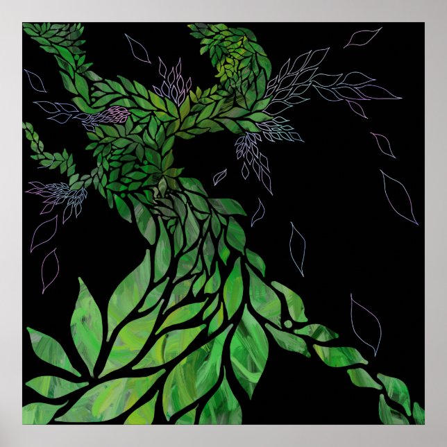 Modern textured leaves on abstract tree canvas pri poster (Front)